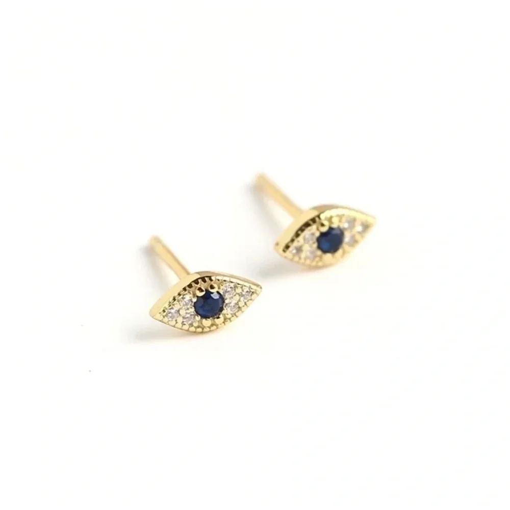 925 Sterling Silver Gold Evil Eye Stud Earrings - NWOT - Picture 3 of 5